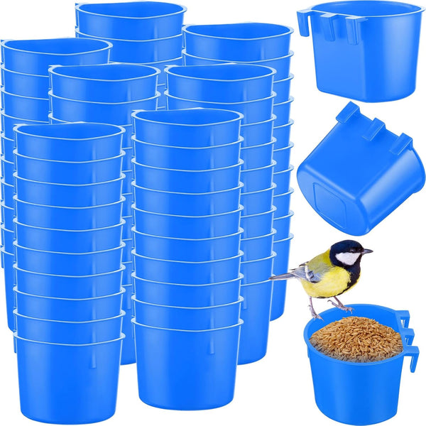120 Pcs Cage Cups for Chicken Birds, Plastic Hanging Feeders and Waterers, 8 oz Feeding Bowl, Blue