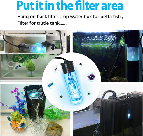 TARARIUM 3W Mini Aquarium Lamp, Submersible Green Light for 5-55 Gallon Fish Tank Pond Cloudy Water