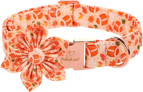 Fall Girl Dog Collar - Orange Maple Leafs Rugby Floral Collar with Safety Metal Buckle for Small, Medium, Large Dogs