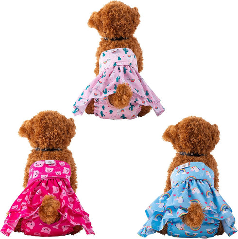 3 Pack QBD01XS CuteBone Female Dog Diapers with Skirts Reusable Puppy Dresses Pants for Heat Cycle Period