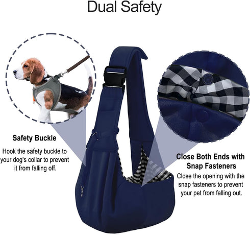 PETLOFT Adjustable Reversible Dog Cat Sling Carrier, Hands-Free Cross Body Carrier for Pets up to 11lb (Blue)