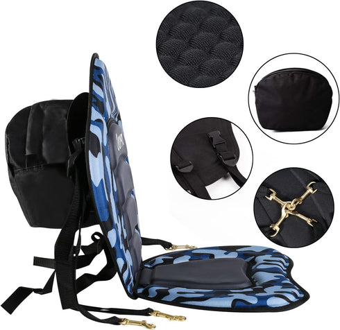 Universal Deluxe Kayak Seat Cushion with Storage Bag, 4 Adjustable Straps for Boat, SUP, Canoe, Rafting, Fishing