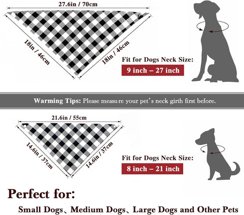Christmas Plaid Dog Bandana with Button - Dual Layer Scarf Soft Cotton Triangle Bib for Small Medium Large Extra Large