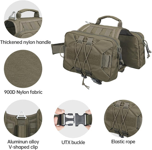 EXCELLENT ELITE SPANKER Dog Pack - Saddle Bag Backpack for Medium & Large Dogs, 2 Capacious Side Pockets (M, Ranger