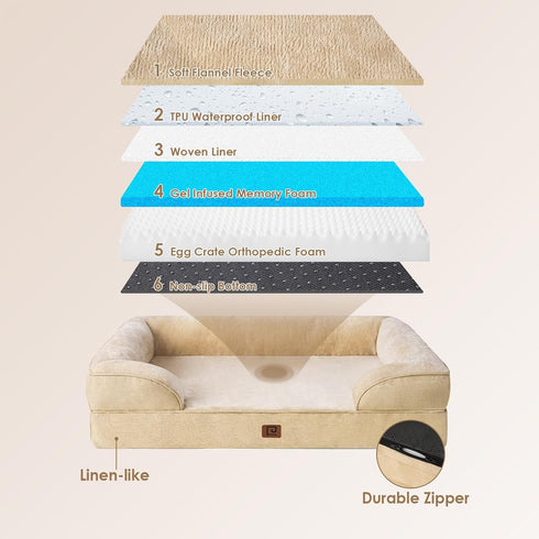 EHEYCIGA Orthopedic Dog Bed for Medium Dogs, Waterproof Memory Foam Couch Bed with Non-Slip Bottom and Washable Cover,