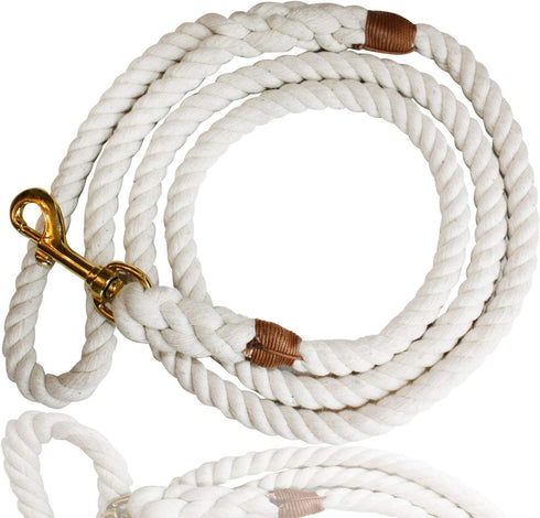 Heavy Duty Rope Dog Leash - 5 ft, Durable Cotton & Comfortable for Medium & Large Dogs - White Wedding Leash