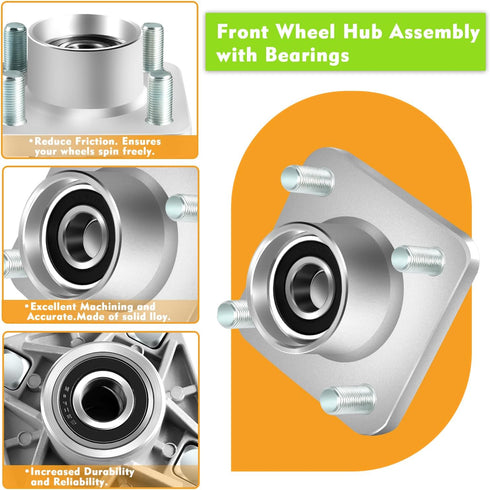 Golf Cart Front Wheel Hub Assembly with Bearings for 2003-Up Club Car DS & Precedent, 2018-Up Tempo Gas & Electric (2