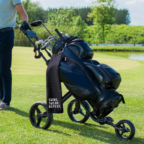 Swing Swear Repeat Embroidered Golf Towel, Funny Golf Towel for Golf Bag, Birthday Retirement Gift