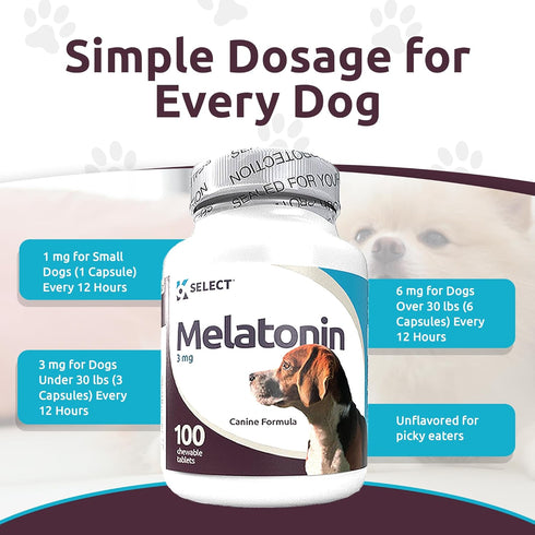K9 Select Melatonin for Dogs, Calming Treats, Sleep Aid, 3 mg, 100 Vegetarian Capsules
