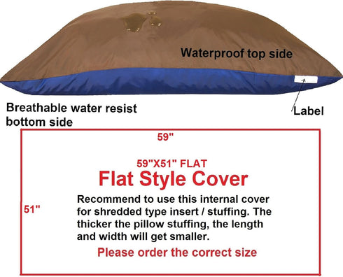 Dogbed4less Waterproof/Water Resistant Zipper Internal Pet Dog Bed Cover for Jumbo XXXL Large Pillow Bed, 55"X47" FLAT