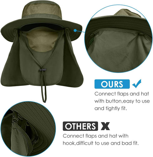 IYEBRAO Mens Outdoor Sun Hat, UV Protection Wide Brim Fishing Hat with Face Neck Flap for Hiking, Gardening