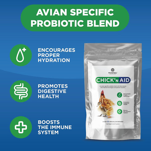 8 oz Immune Pivotal Feeds Chickn Aid Poultry Supplement Electrolytes, Probiotics & Vitamins for Chickens, Ducks