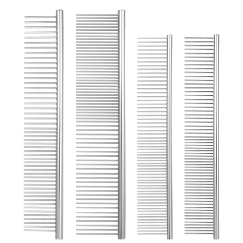 cobee 4 Pcs Dog Grooming Combs, Stainless Steel Pet Comb Set Pet Grooming