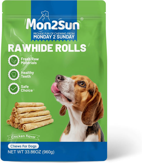 MON2SUN 6.5 Inch 60 Count Dog Rawhide Rolls Twist Sticks Chew Treats Chicken Flavor for Puppy and Small Dogs
