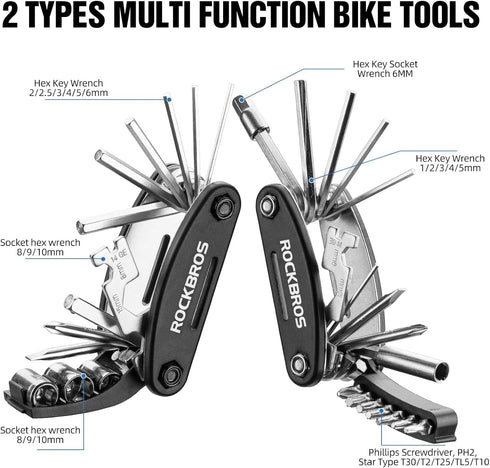 ROCKBROS Bike Repair Kits 16 In 1 Multi-Function Bike Tool Kits Portable Foldable Bike Multitool Cycling Tool Kit Bike Tool Allen Wrench Tire Levers by ROCKBROS