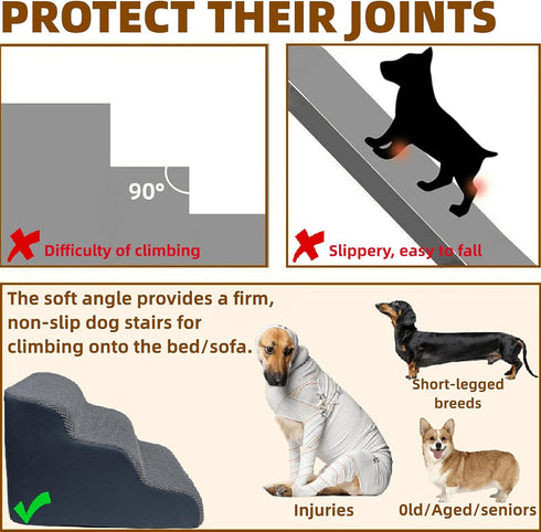 Dog Stairs for High Beds, 3-Step Small Large Dog Steps for Couch/Bed, Non-Slip Sticker Balanced Indoor Step, 30D Grey
