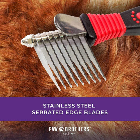 RYAN'S PET SUPPLIES Paw Brothers 12-Blade Dematting Tool for Dog Grooming, Professional Grade, Comfort Grip