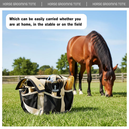 (Stylish,10.63 10.63 9.45 Inch,Khaki Abbylike Grooming Tote Bag for Horses and Dogs Organize Tack Tools Equestrian