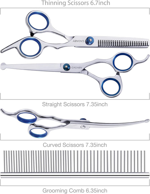 Dog Grooming Scissors with Safety Round Tips - 5 in 1 Grooming Scissors Kit, 4CR Stainless Steel Shears