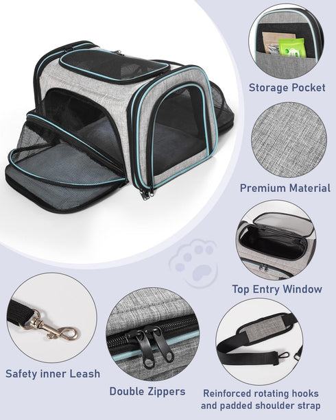 Siivton Cat Carrier, 4 Sided Expandable Pet Carrier for Travel, Airline Approved Soft-Sided Carrier