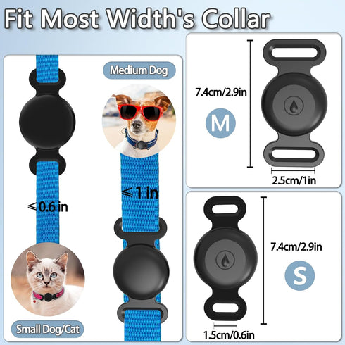 Waterproof Airtag Dog Collar Holder Compatible with Apple AirTag, Silicone Waterproof Air Tag Case for Dog Collar, Anti-Lost AirTag Holder for Pet Cat Dog GPS Tracker (Black)