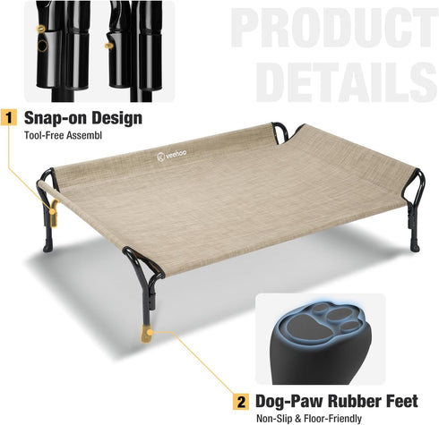 Veehoo Cooling Elevated Dog Bed, Raised Dog Cot for Large Dogs, Durable & Breathable Mesh, Indoor & Outdoor, Beige