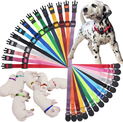 YOY 14 pcs/Set Soft Nylon Puppy Whelping ID Collars, Adjustable Breakaway Litter Collars for Breeders