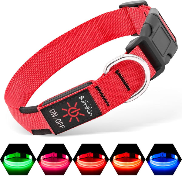 Illumifun LED Dog Collar, Adjustable Light Up Safety Pet Collar (Red, Small)