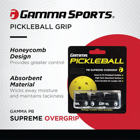 GAMMA Pickleball Supreme Overgrip, Easy to Apply Grip Tape for Paddles, Multiple Color
