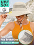 Sun Hat for Women with Ponytail Hole, UPF50+ Waterproof Beach Bucket Safari Hiking Hat