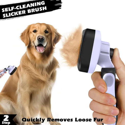 Augwind 3PCS Self Cleaning Slicker Brush & Pet Grooming Rake & Flea Comb for Dogs,Cats and Horses | Double-Sided
