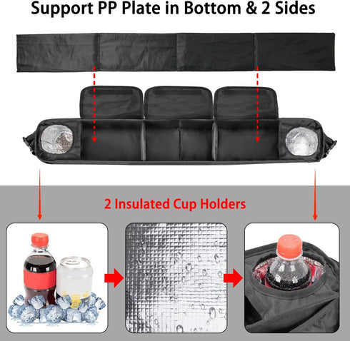 No-Drilling Golf Cart Inner Front Storage Basket with 2 Insulated Cup Holders, Foldable Dash Tray Organizer