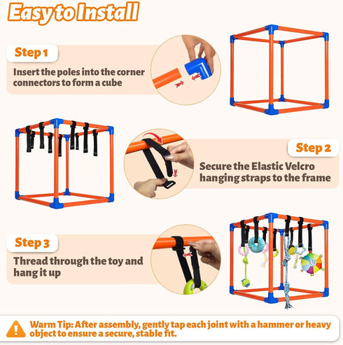 Flickzy 9 Puppy Play Gym with Hanging Toys for Small Dogs, PVC Frame with Bungee Straps, Interactive Indoor Jungle