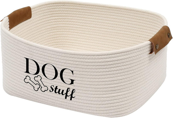 Geyecete Square Dog Toy Basket Storage - Beige | Cotton Rope Storage Basket for Pet Toys and Accessories