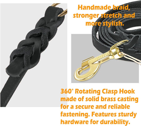 Premier 6Ft Leather Dog Training Leash. Made from Leather and is a Great Option for Hunting Dogs or General Obedience in The Backyard.Christmas Dog Gifts-Black