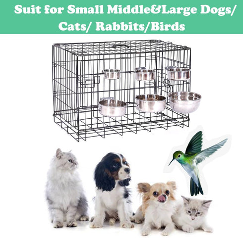 Dog Crate Water Bowl - Stainless Steel Anti-Spill Bowl for Cage, Hanging Holder for Dogs, Rabbits, Birds