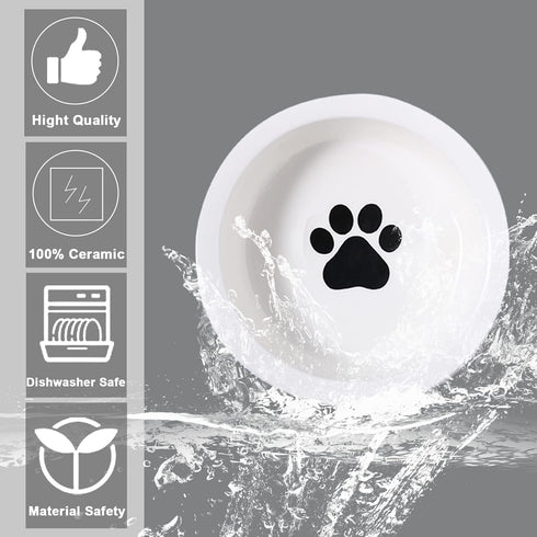 Elevated Cat Bowls Set, Ceramic Raised Cat Food Water Bowl with Metal Stand for Indoor Cats, 12 Ounces, Cute Paw Pattern