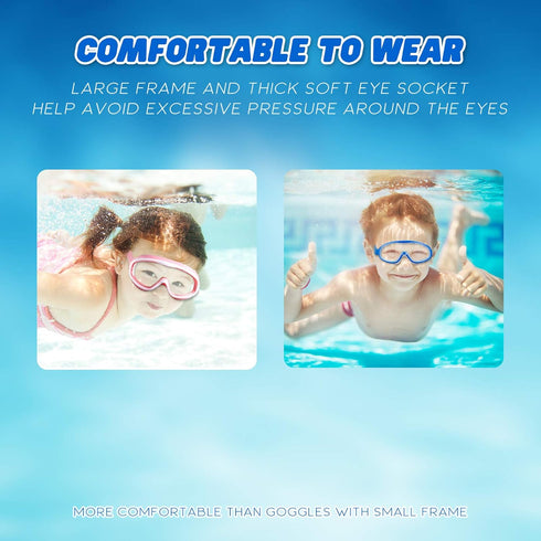 KAILIMENG Kids Swim Goggles, Anti-Fog, Anti-UV Wide View Swimming Goggles for Ages 3-15