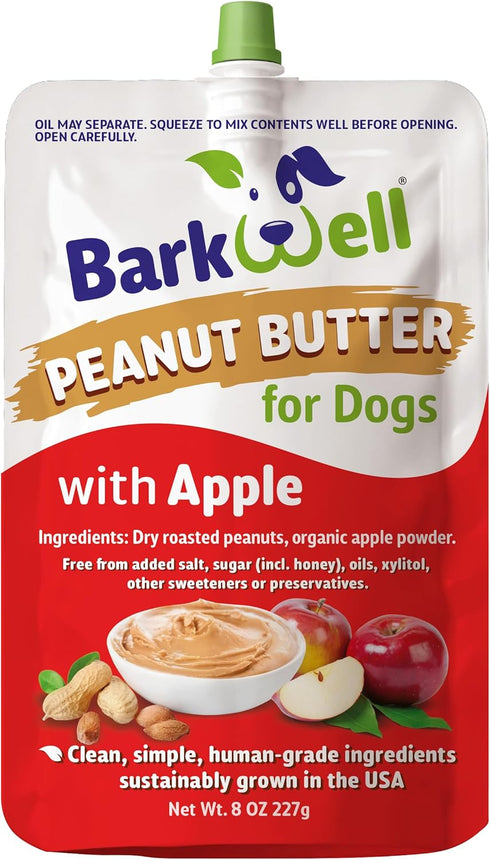 BarkWell Peanut Butter Squeeze - 8oz Pouch All-Natural Dog Peanut Butter with