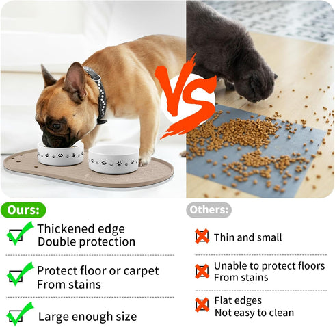 KPWACD Dog Food Mat Anti-Slip Bowl Mats for Food and Water, High-Lips Waterproof Pet Placemat Prevent Messy Spills