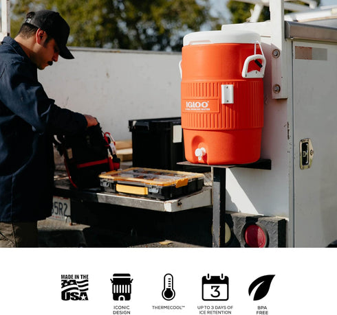 5 Igloo Gallon Portable Sports Cooler Water Beverage Dispenser with Flat Seat Lid, Insulated Beverage Dispenser