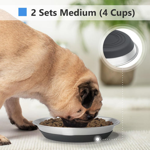 Premium Stainless Steel Dog Bowls, Non-Slip, 2.5 Cups Capacity, Durable and Safe for Pets