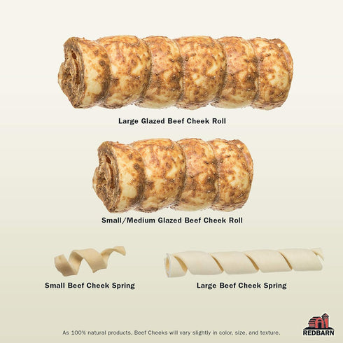 Redbarn All-Natural Large Beef Cheek Rolls for Dogs, Chicken & Carrot Glazed - 4 Pack, Grain-Free Chew Treat