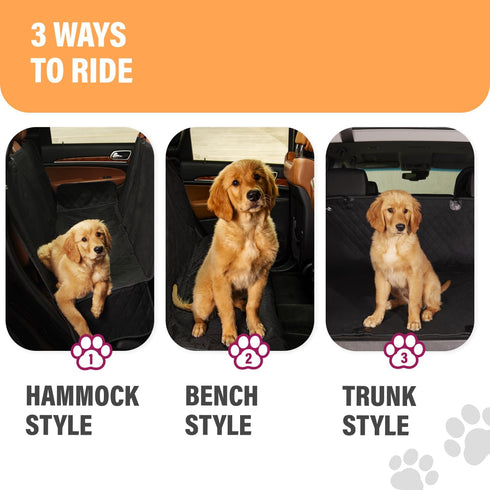 Hammock Active Pets Black Standard Dog Car Back Seat Cover, Waterproof Backseat Cover Protector for Truck Bench Rear