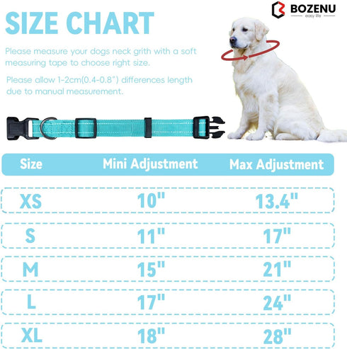 Dog Collar with Buckle, Breathable Nylon Reflective Adjustable Collars for Small, Medium, Large Dogs (Sky Blue/Large)