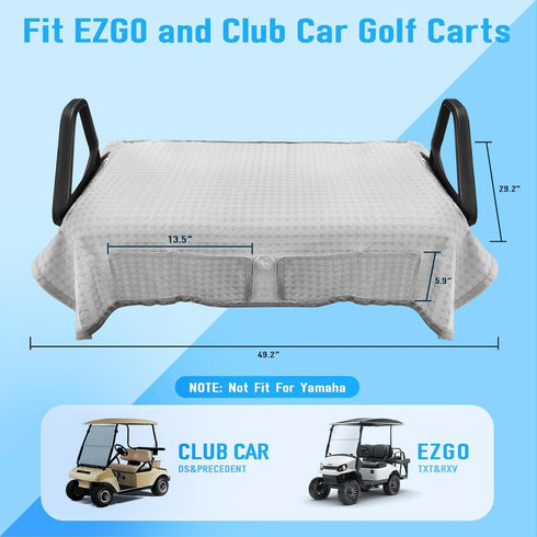 Golf Cart Seat Covers Gray Cooling Ice Silk Blanket for EZGO TXT RXV/Club Car DS Precedent, 4 Pockets for 2-Person Seats