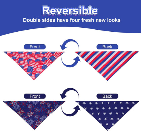 QUQULE 4th 2PCS, 4 of July Dog Bandanas XLarge Pattern American Flag Patriotic Scarf for Boy and Girl, Durable Triangle