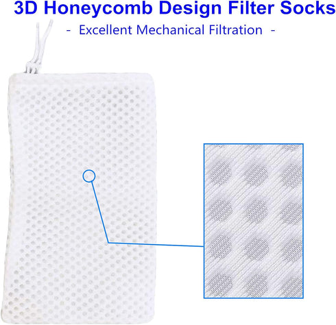 Filter Socks 4 Inch Opening by 7.1 Inch Long, 3D Honeycomb Design Filter Bags, Small Filter Media Bag, Drawstring Aquarium Filter Sock (4" x 7.1"(4 Pack))