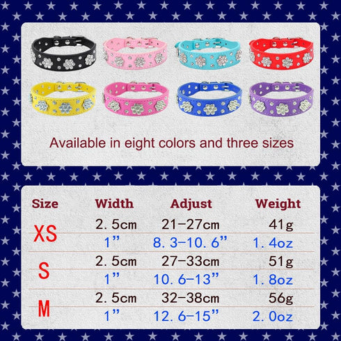 Rhinestone Flower Dog Collar - Sparkling Leather Pet Collar for Small and Medium Dogs (Blue M)