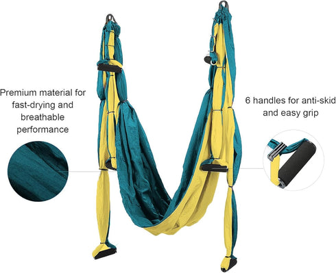 Premium Aerial Yoga Swing Hammock - Inversion Therapy with 2 Free Extension Straps for Home & Gym Fitness.